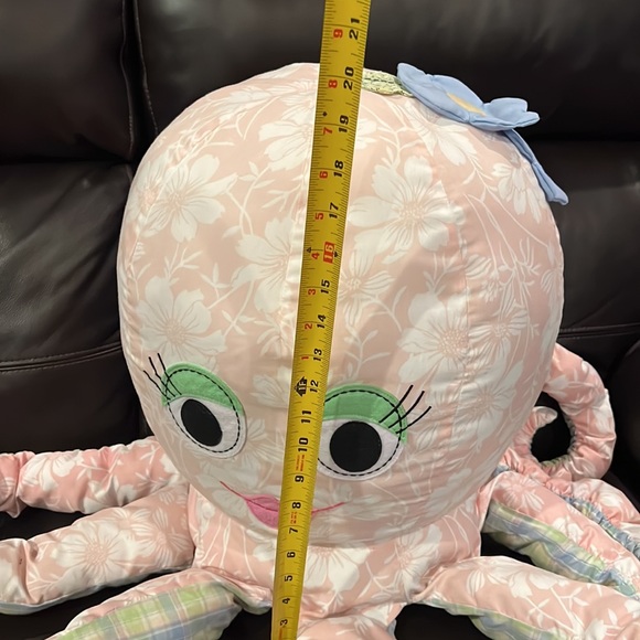 Jumbo Pottery Barn Kids Pink Octopus Plush Floral Plaid Stuffed Animal - Picture 7 of 7